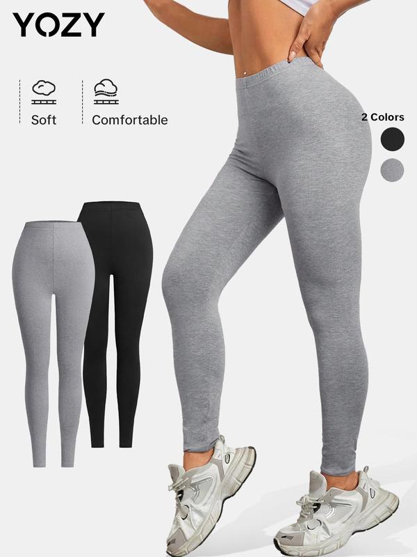 YOZY 2 Counts [size 4-14] Solid High Waist Leggings, Casual Comfy Skinny Pants, Leggings for Women, 2024 Women's Spring & Fall Outfits for Daily Wear, [S-XXL]