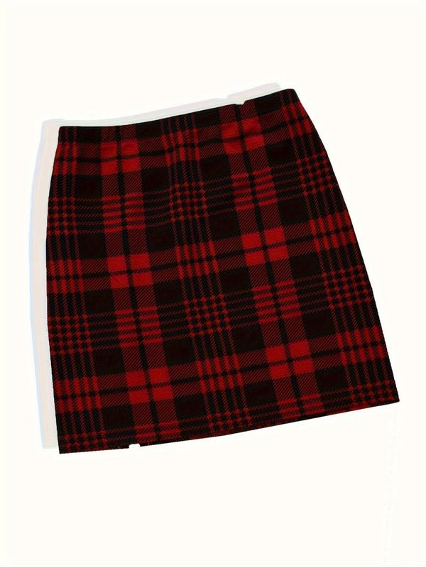 Women's Plaid Print Split Hem Bodycon Skirt, Casual Fashion Short Skirt for Daily Wear Vacation Holiday, Ladies Summer Bottoms