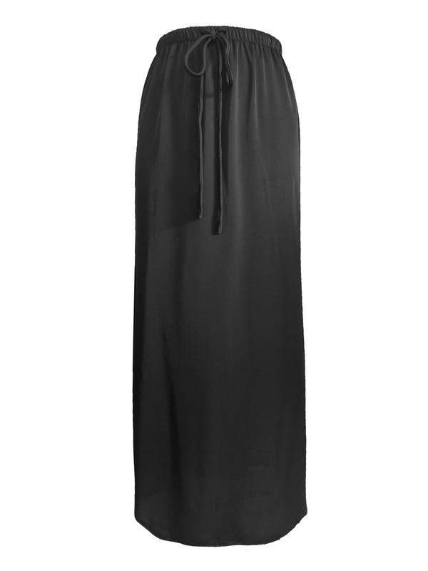 Women's Solid Drawstring Waist A Line Skirt, Elegant Fashion Casual Long Skirt for Daily Outdoor Wear, Women's Bottoms for All Seasons