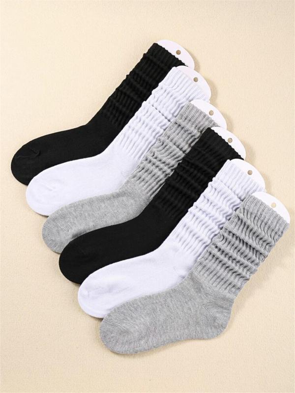 Women's 6 Pairs Plain Pile Over The Calf Socks, Casual Soft Comfy Skin Friendly Socks for Daily Wear, Women's Socks & Hosiery