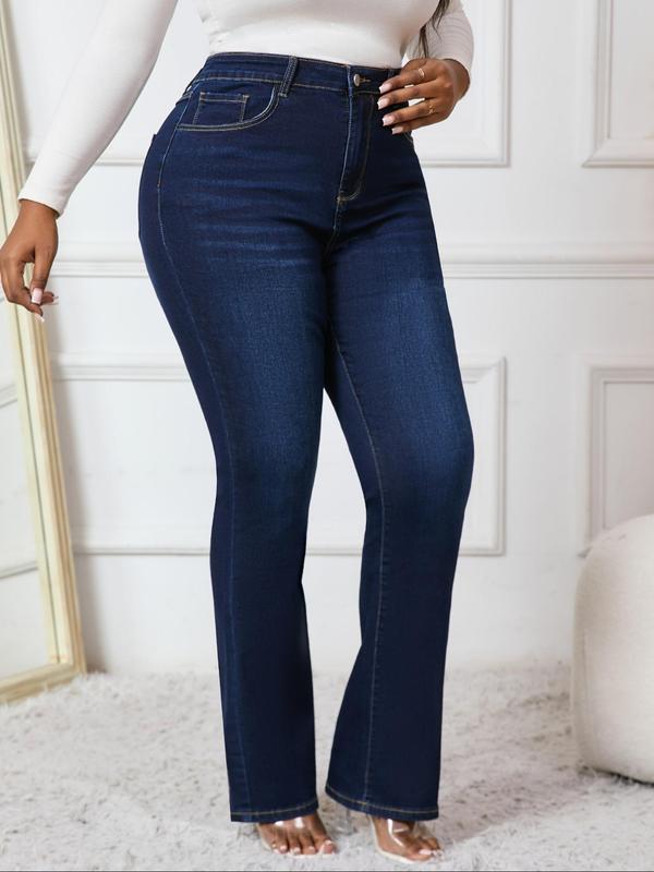  Solid Color Pocket Button Fly Denim Jeans, Casual Comfy Jeans for Daily Wear, Women's Bottoms for All Seasons