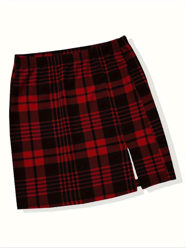 Women's Plaid Print Split Hem Bodycon Skirt, Casual Fashion Short Skirt for Daily Wear Vacation Holiday, Ladies Summer Bottoms