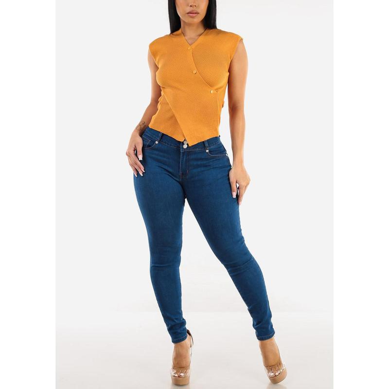 Butt Lift High Waist Skinny Jeans Indigo w Back Pocket Design