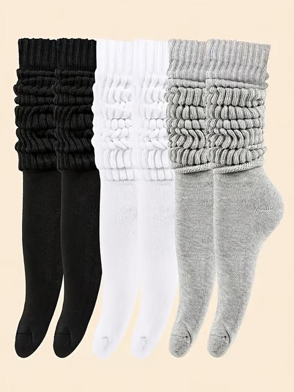 Women's 6 Pairs Plain Pile Over The Calf Socks, Casual Soft Comfy Skin Friendly Socks for Daily Wear, Women's Socks & Hosiery