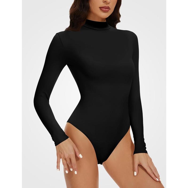 Women's Long Sleeve Mock Turtle Neck Bodysuits Tops Going Out Body Suits for Women Fashion Basic Leotards Jumpsuit