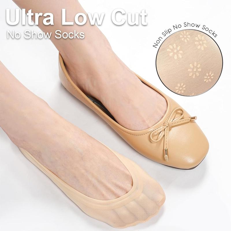 6 Pairs No Show Socks Womens Ultra Low Cut Nylon Thin Socks for Flat Invisible Non Slip Liner Footies