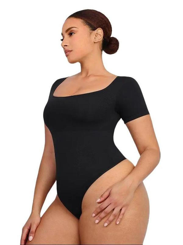 Shapellx Seamless slim-fitting square neck Comfortable Thong Bodysuit With Removable bra pads