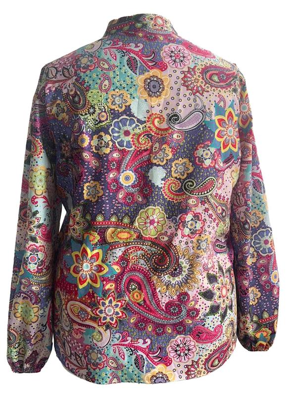  All Over Paisley Print Button Front Blouse, Going Out Tops, Boho Bishop Sleeve Notched Neck Graphic Top for Spring & Fall, Women's Plus Clothes for Daily Wear, Fall clothes 2024