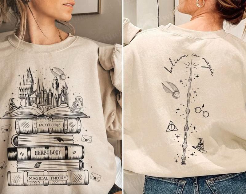 Hogwarts Castle Book Sweatshirt, Harry Poter Sweatshirt Cotton Womenswear, Full Color, Classic Fashion, Tee Print