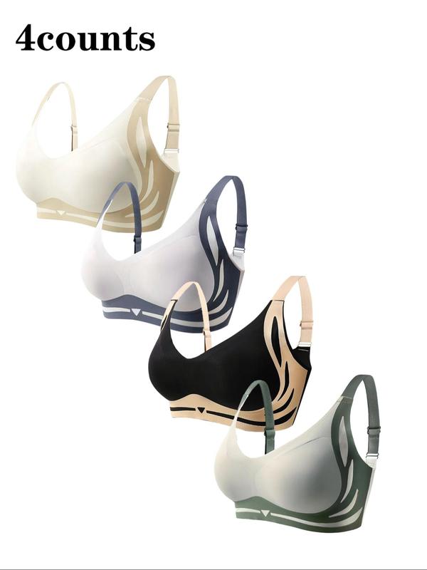 Women's Colorblock Wireless Bra, Adjustable Strap Seamless Push Up Bra, Soft Comfortable Breathable Lingerie for Daily Wear