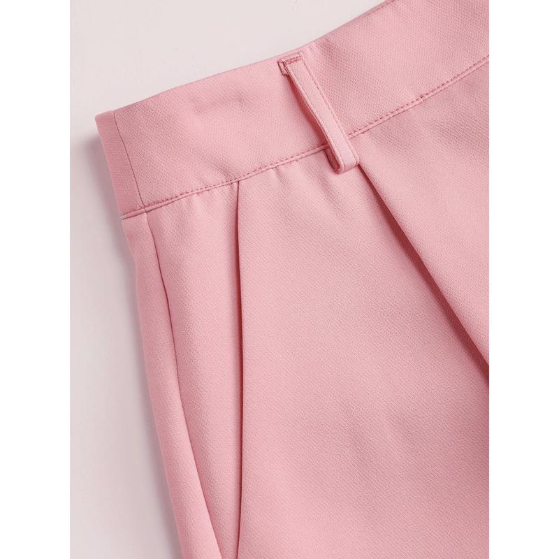 Cider [7 colors, size 0-26] Pleated Button Straight Leg Shorts