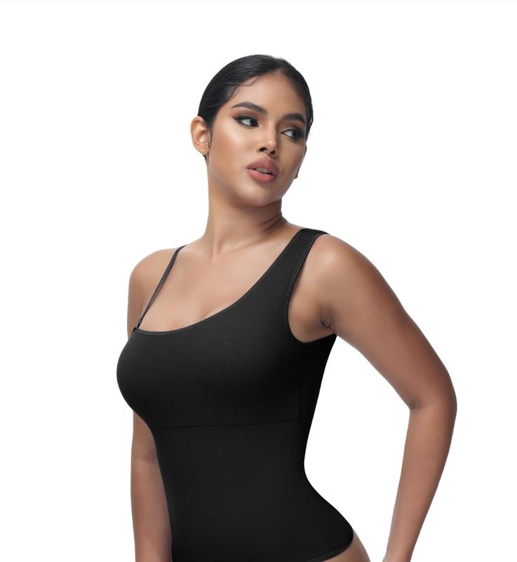 Soo slick Shapewear Bodysuit for Women Tummy Control Mono Strap Bodysuit Thong Sculpting with Removable Padding and Straps Womenswear Underwear Tops Lady Comfort Mono Strap Sleeveless Minimalist Basic