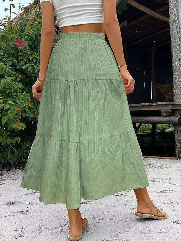 Women's Plain Button Front Tiered Layer A Line Skirt, Elegant Fashion Casual Long Skirt for Daily Outdoor Wear, Women's Bottoms for Spring & Fall