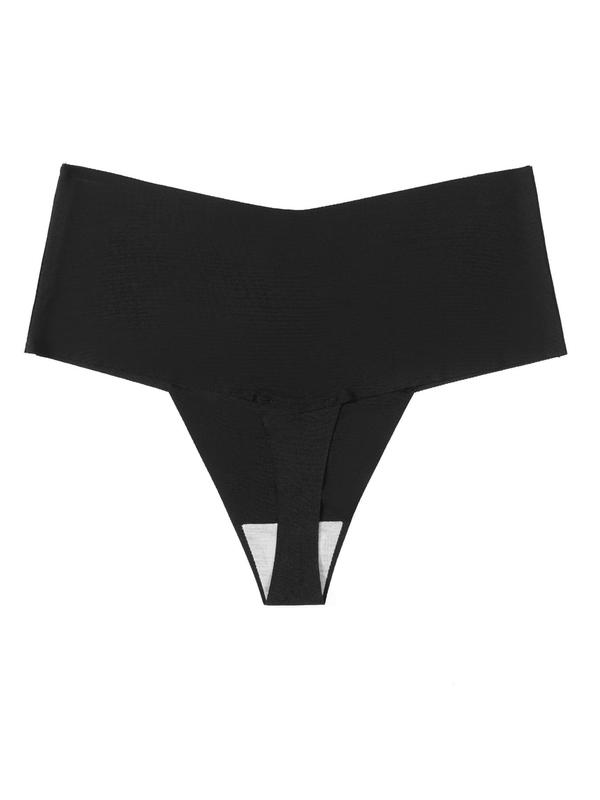 Women's Solid Color High Waist Thong, Breathable Comfortable Seamless Panty for Daily Wear, Ladies Underwear for All Seasons