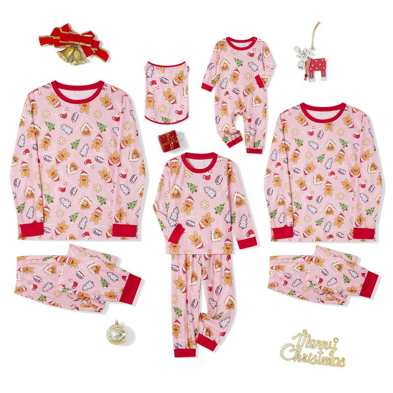 Christmas Family Matching Pajamas Set Xmas Gingerbread Man Patten Long Sleeve Tops and Pants Sleepwear Nightwear