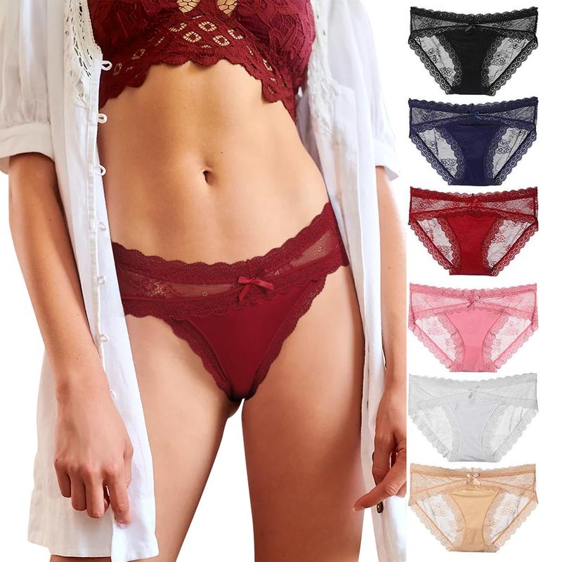 LEVAO Women Lace Underwear Sexy Breathable Hipster Panties Stretch Seamless Bikini Briefs-6Pack