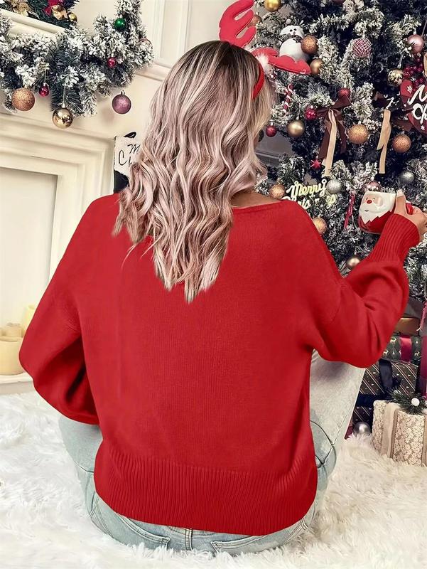 Christmas letter stitching sweater casual long-sleeved round neck pullover suitable for autumn daily outdoor sweater