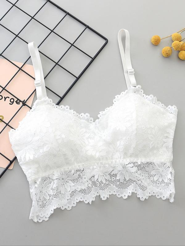 Women's Adjustable Spaghetti Strap Lace Bra with Removable Pads Design, Solid Color Adjustable Hook & Eye Design Wireless Lingerie Top, Soft Comfy Breathable Underwear for All Seasons