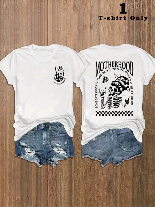 Women's Skull & Butterfly Print Short Sleeve Tee, Casual Graphic Round Neck T-Shirt for Daily Wear, Graphic Tees, Ladies Clothes for All Seasons 90S Clothes, Fall Outfits