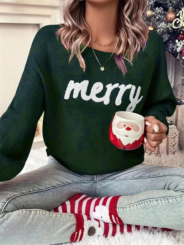 Christmas letter stitching sweater casual long-sleeved round neck pullover suitable for autumn daily outdoor sweater