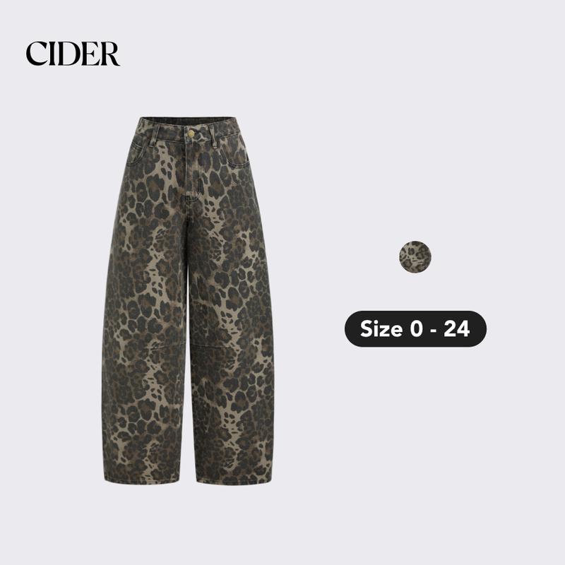 Cider [size 0-24] Cider Denim Low Rise Leopard Barrel-leg Jeans