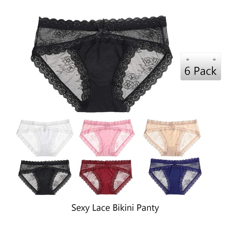 LEVAO Women Lace Underwear Sexy Breathable Hipster Panties Stretch Seamless Bikini Briefs-6Pack