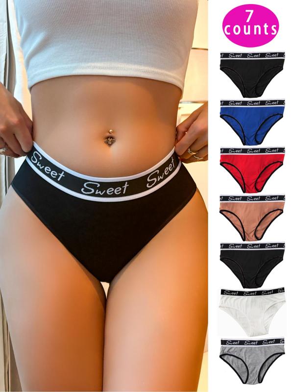 Women's Letter Tape Drop Waist Panty, Soft Comfy Breathable Contrast Binding Knicker for Daily Wear, Underwear for All Seasons