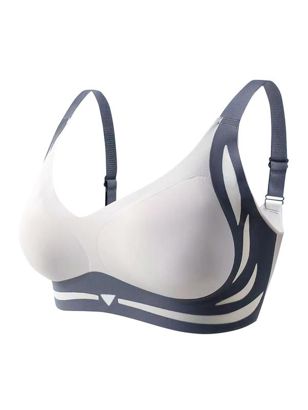 Women's Colorblock Wireless Bra, Adjustable Strap Seamless Push Up Bra, Soft Comfortable Breathable Lingerie for Daily Wear