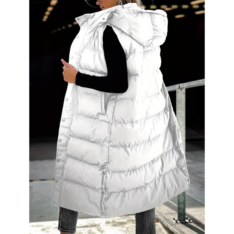 Women's Long Quilted Hooded Vest Sleeveless Button Fluffy down Jacket Cotton Cushion Jacket Winter Coat