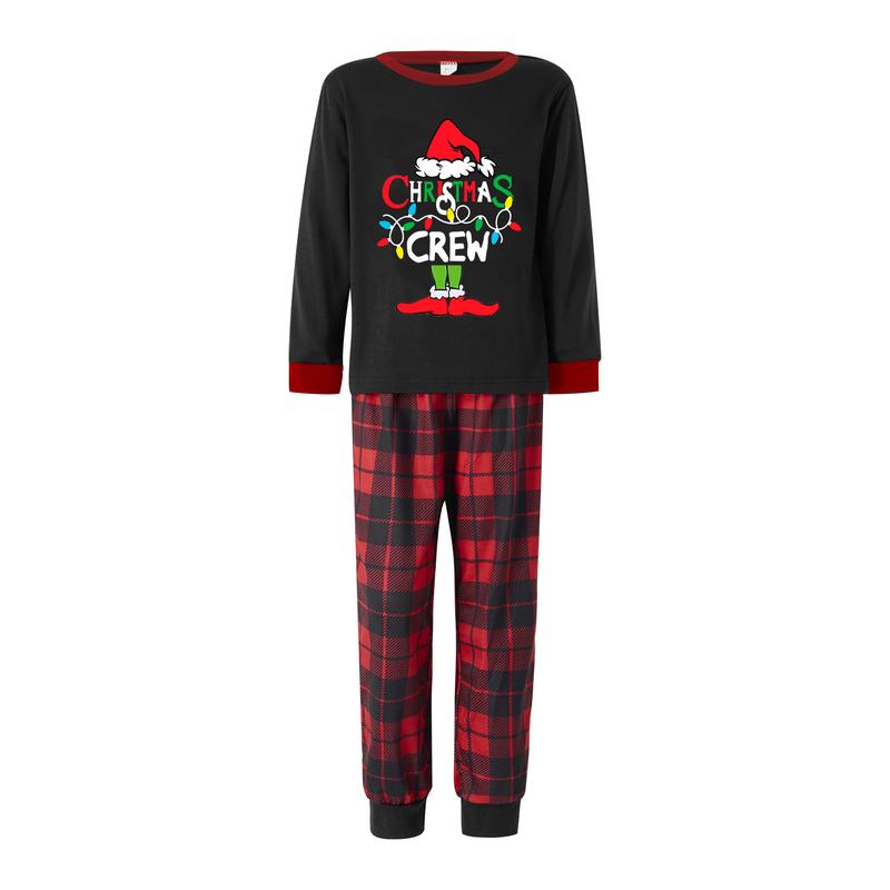 Hot Matching Christmas Pajamas For Family Long Sleeve Monster Letter Print Tops + Plaid Pants Set Winter Loungewear