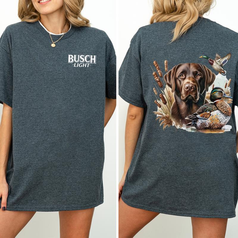 Busch Light Dog Friend Graphic 2 Sided Shirt, Vintage Mallard Hunting Tshirt, Outdoors Dog Hunting Duck T-shirt, Drink Shirt, Summer Hunt Printed Tee, Cotton Casual Womenswear, Comfort Women's Top