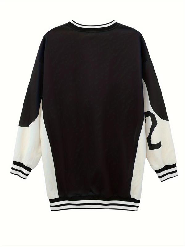 Women's Letter Print Baseball Jersey, Fashion Casual Long Sleeve Pullover for Daily Wear, Ladies Clothes for All Seasons