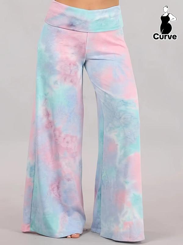 Womenswear Plus Size Tie Dye Print Wide Leg Pants, Boho Casual Comfy Bottom Trousers for Daily Holiday Vacation Wear, Women's Bottoms for All Seasons