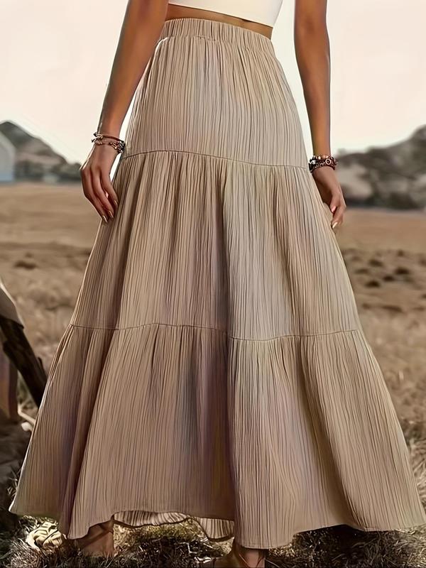 Women's Plain Button Front Tiered Layer A Line Skirt, Elegant Fashion Casual Long Skirt for Daily Outdoor Wear, Women's Bottoms for Spring & Fall