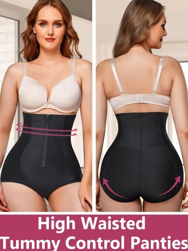 Women's Solid Zipper High Waist Shapewear Shorts, Tummy Control Butt Lifting Shaper, Shapewear Bottoms for Daily Wear