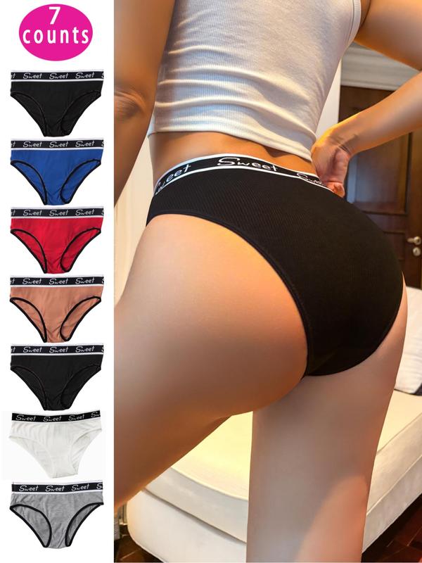 Women's Letter Tape Drop Waist Panty, Soft Comfy Breathable Contrast Binding Knicker for Daily Wear, Underwear for All Seasons