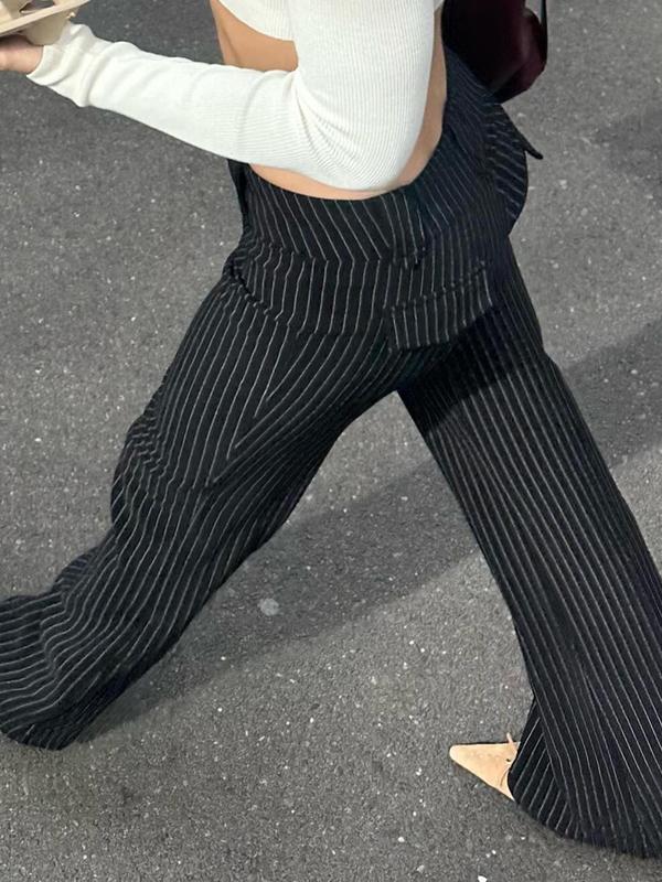 Women's Striped Print Zipper Fly Flare Leg Pants, Street Fashion Casual Comfy Bell Bottom Trousers for Daily Wear, Ladies Bottoms for All Seasons, Pants for Women