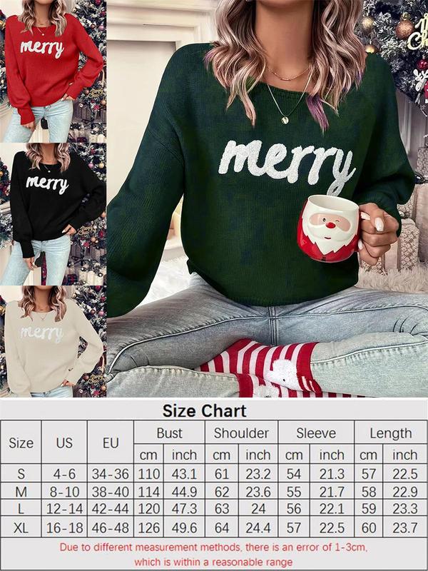 Christmas letter stitching sweater casual long-sleeved round neck pullover suitable for autumn daily outdoor sweater