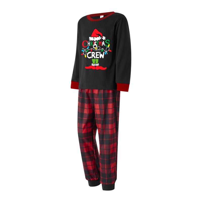 Hot Matching Christmas Pajamas For Family Long Sleeve Monster Letter Print Tops + Plaid Pants Set Winter Loungewear