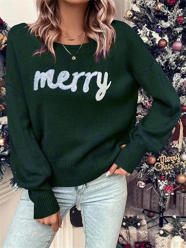 Christmas letter stitching sweater casual long-sleeved round neck pullover suitable for autumn daily outdoor sweater