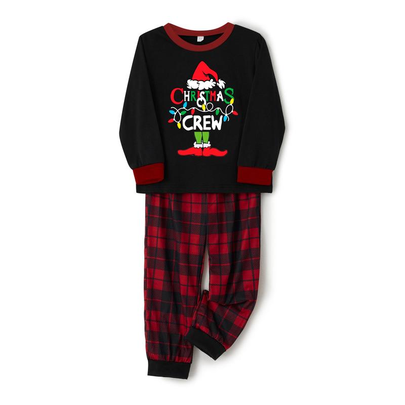 Hot Matching Christmas Pajamas For Family Long Sleeve Monster Letter Print Tops + Plaid Pants Set Winter Loungewear