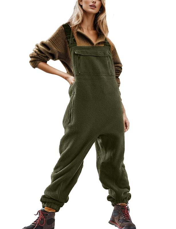 Fleece Overalls for Women Loose Fit Casual Adjustable Strap Bib Jumpsuits With Pockets