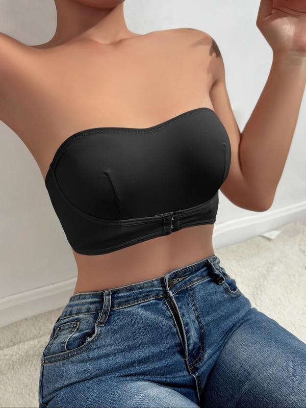 Women's Solid Buckle Wireless Bra, Casual Strapless Push Up Lingerie Top for Daily Wear, Lingerie for Women, Soft Comfy Breathable Lingerie for All Seasons