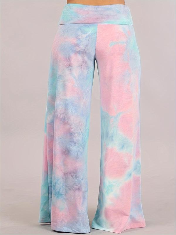 Womenswear Plus Size Tie Dye Print Wide Leg Pants, Boho Casual Comfy Bottom Trousers for Daily Holiday Vacation Wear, Women's Bottoms for All Seasons