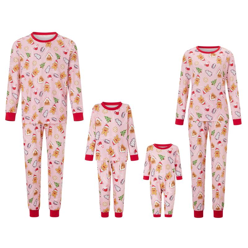 Christmas Family Matching Pajamas Set Xmas Gingerbread Man Patten Long Sleeve Tops and Pants Sleepwear Nightwear