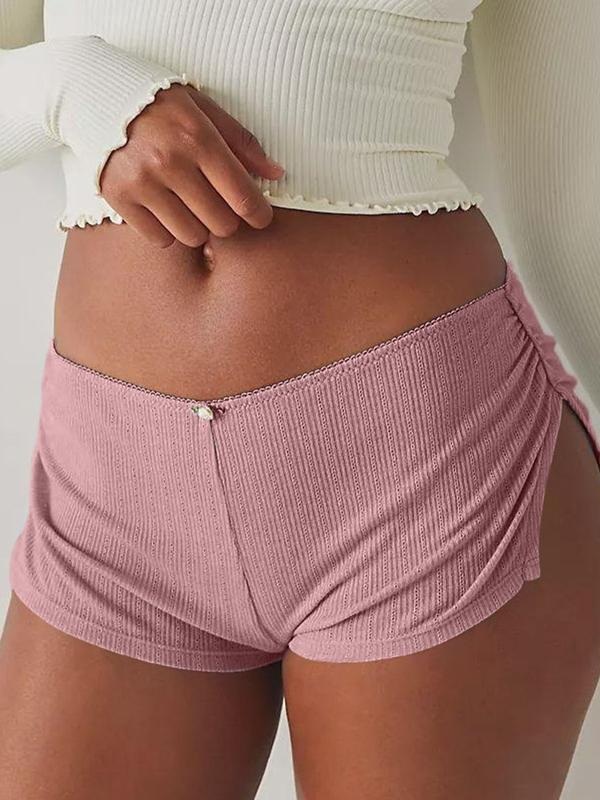 Women's Low Waist Side Slit Shorts Micro Stretch Pajamas Shorts Slim Fit Ruched Bottoms Cute Leggings,Available in multiple colors