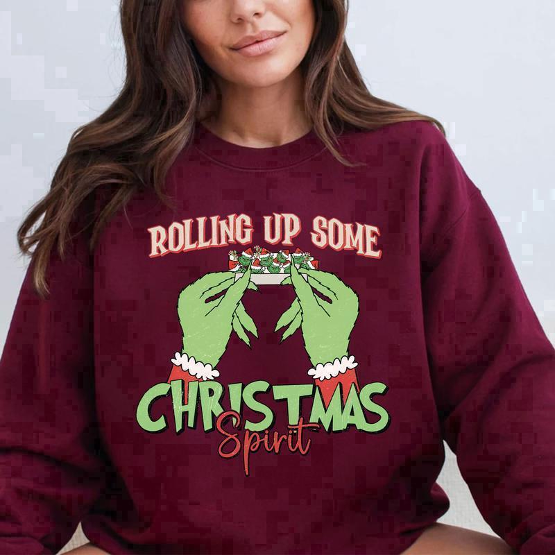 Rolling Up Some Christmas Spirit Hoodie Sweat Shirt T Shirt, G.r.ii.ch.mas Shirt For Sale, Easy to match,Trendy Christmas Shirt ,Cotton,Womenswear