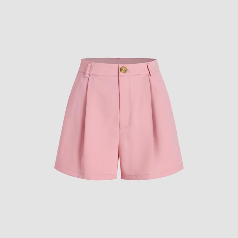 Cider [7 colors, size 0-26] Pleated Button Straight Leg Shorts