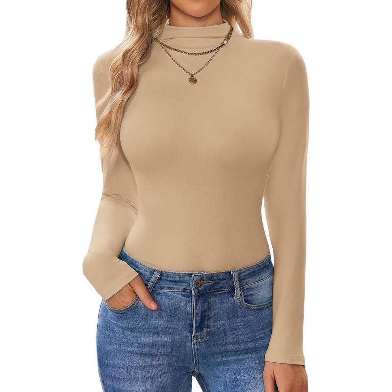 Turtleneck Shirt Women Long Sleeve Mock Neck Slim Fit Tops Thermal Base Layer Soft Lightweight Stretch Undershirts