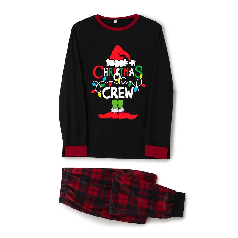 Hot Matching Christmas Pajamas For Family Long Sleeve Monster Letter Print Tops + Plaid Pants Set Winter Loungewear